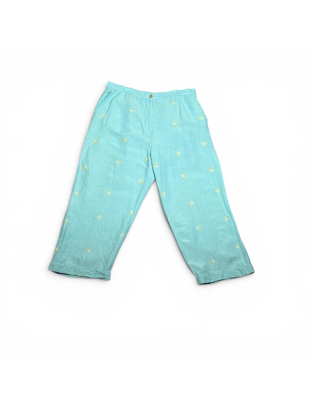 Vintage Y2K Turquoise Embroidered Capri Pants